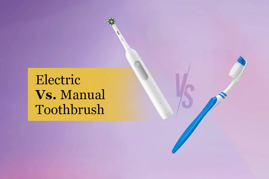 Electric vs. Manual Toothbrush: electric toothbrush beside a manual toothbrush